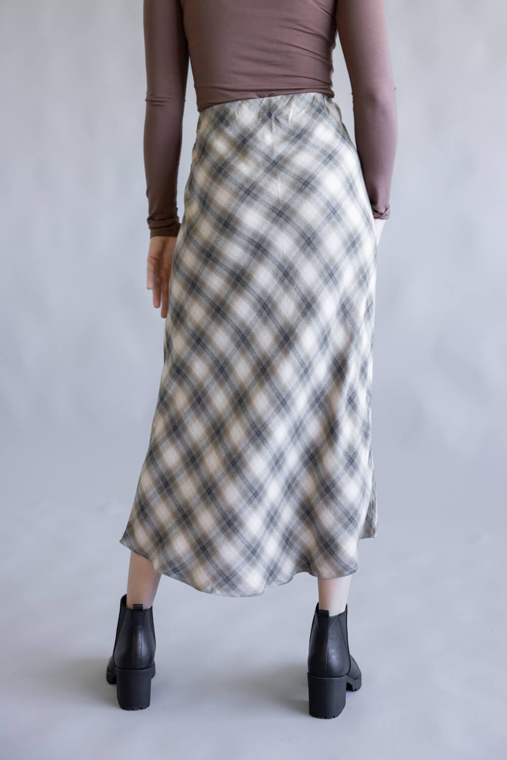 Plaid Midi Skirt for Women in Charcoal