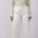 Stripe Drawstring Linen Pants for Women in Natural