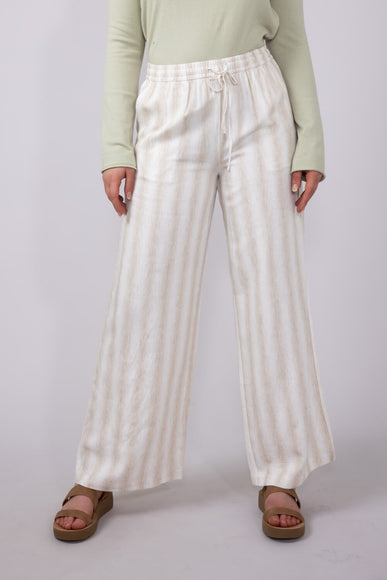 Stripe Drawstring Linen Pants for Women in Natural