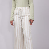 Stripe Drawstring Linen Pants for Women in Natural