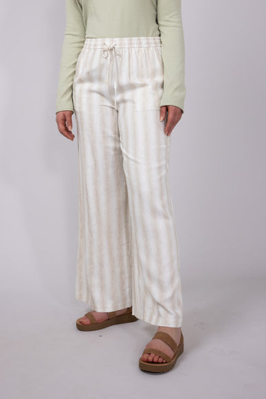 Stripe Drawstring Linen Pants for Women in Natural
