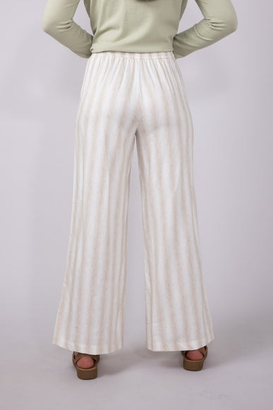 Stripe Drawstring Linen Pants for Women in Natural