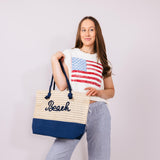  Beach Rope Rattan Tote Bag in Blue 