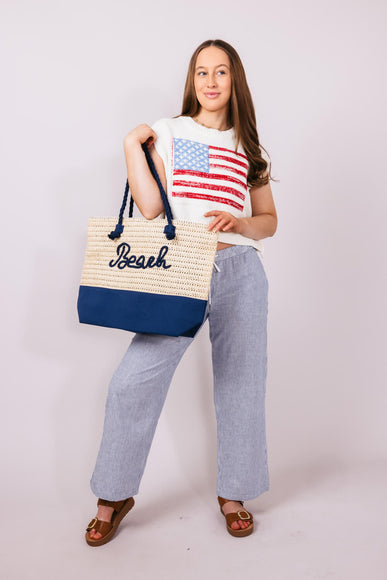  Beach Rope Rattan Tote Bag in Blue 