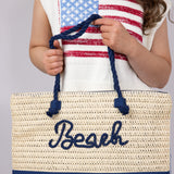  Beach Rope Rattan Tote Bag in Blue 