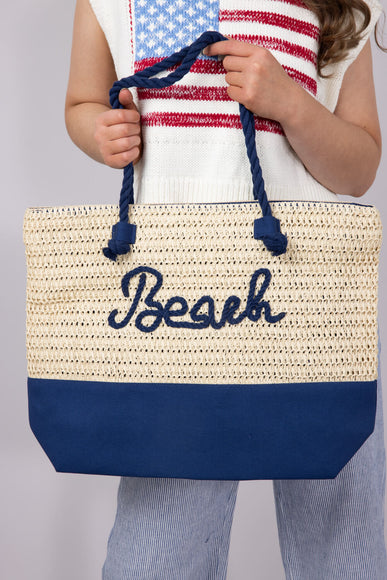  Beach Rope Rattan Tote Bag in Blue 