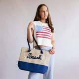  Beach Rope Rattan Tote Bag in Blue 