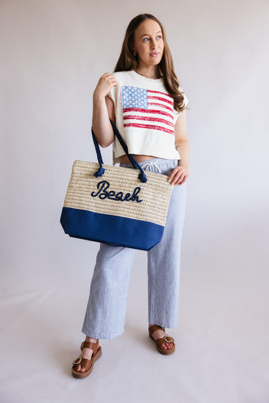  Beach Rope Rattan Tote Bag in Blue 