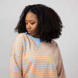Stripe French Terry Relaxed Fit Sweatshirt for Women in Orange