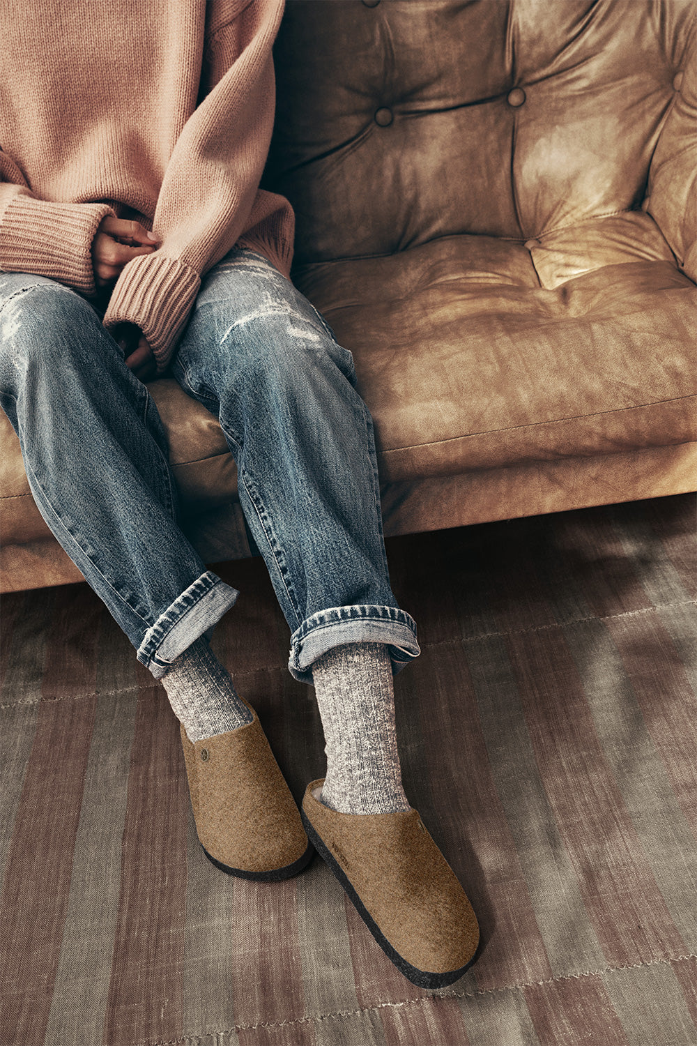 Birkenstock Zermatt Wool Felt Shearling Slippers for Men in Toffee