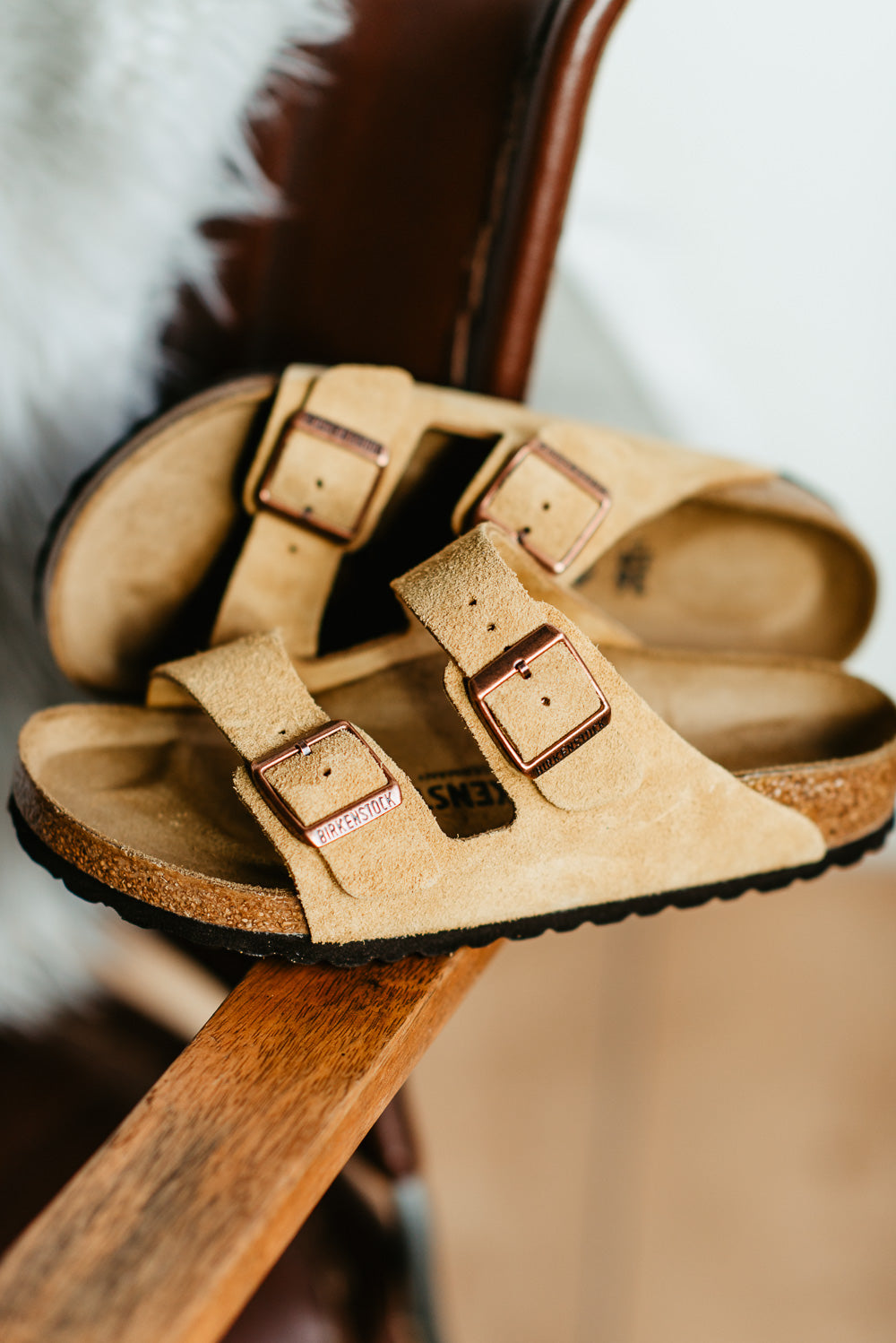 Birkenstock Arizona Suede Sandals in Latte Cream