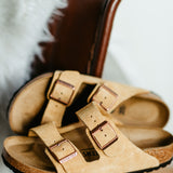 Birkenstock Arizona Suede Sandals in Latte Cream