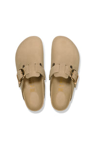 Birkenstock Boston Big Buckle Oiled Leather Clogs for Women in Tobacco Brown