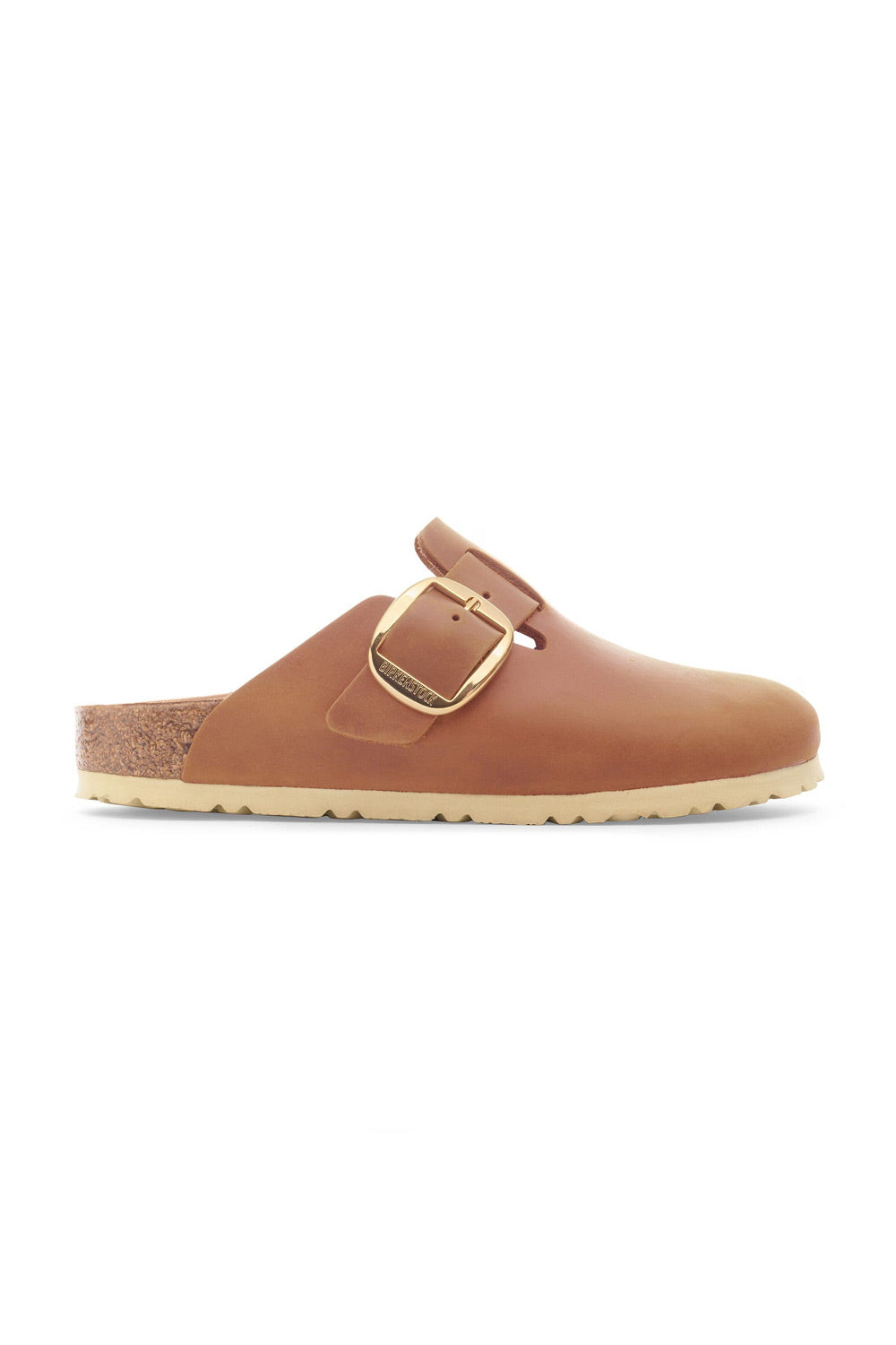 Birkenstock Boston Big Buckle Oiled Leather Clogs for Women in Cognac Brown