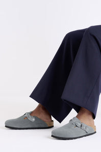 Birkenstock Boston Braided Suede Leather Clogs for Women in Grey