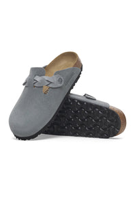 Birkenstock Boston Braided Suede Leather Clogs for Women in Grey