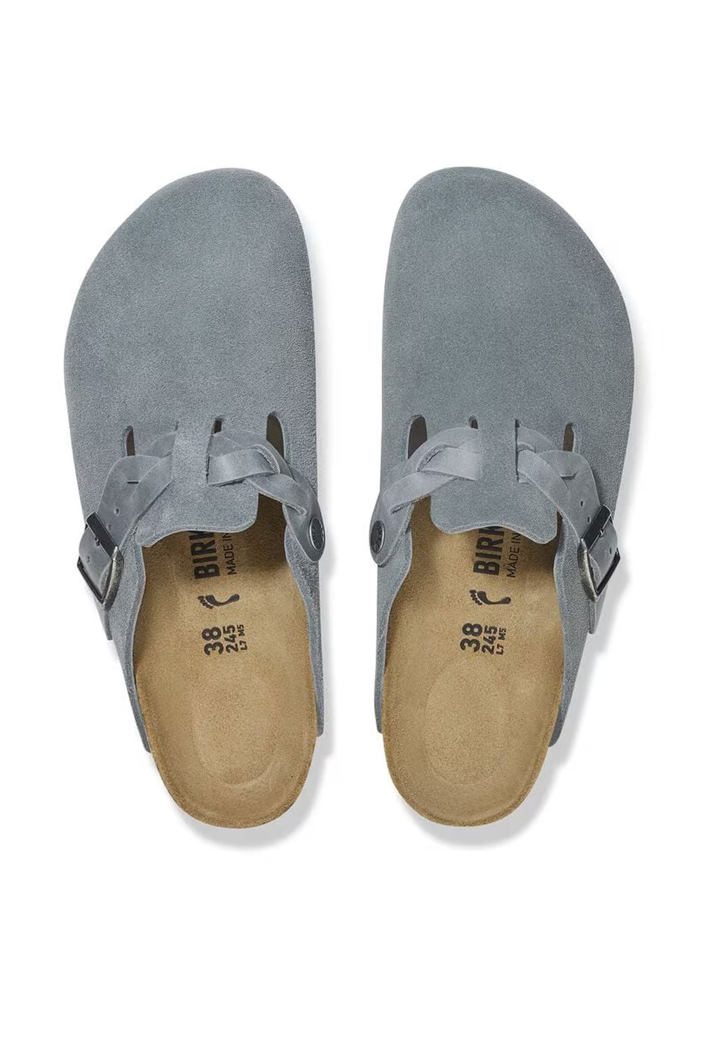 Birkenstock Boston Braided Suede Leather Clogs for Women in Grey
