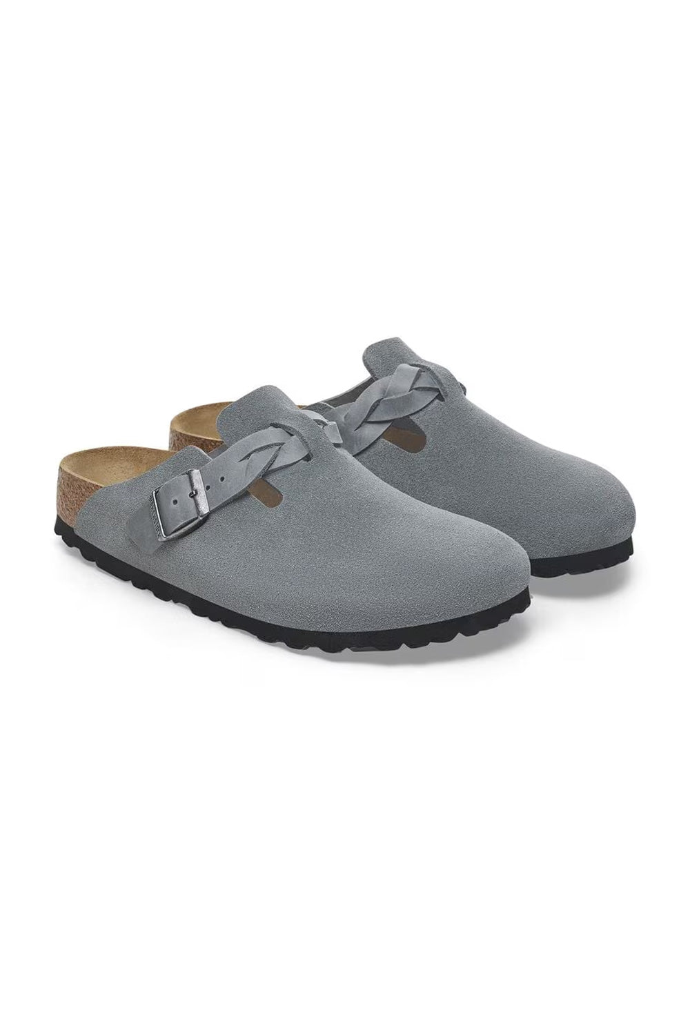 Birkenstock Boston Braided Suede Leather Clogs for Women in Grey