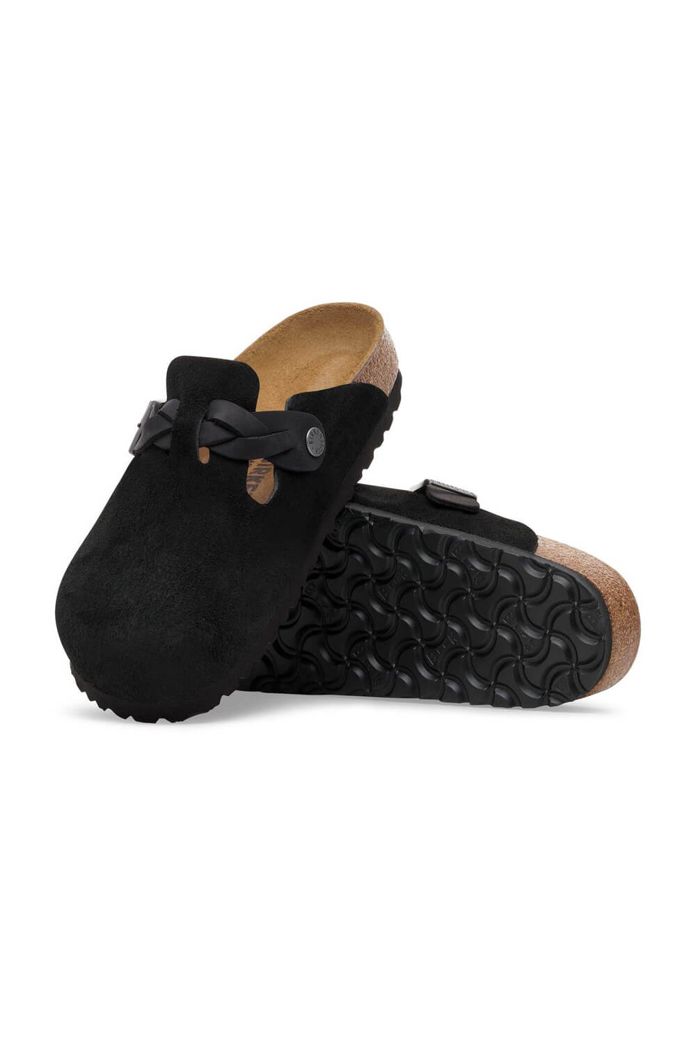 Birkenstock Boston Braided Suede Leather Clogs for Women in Black
