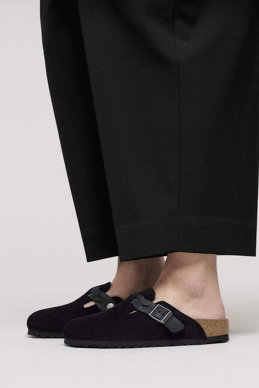 Birkenstock Boston Braided Suede Leather Clogs for Women in Black