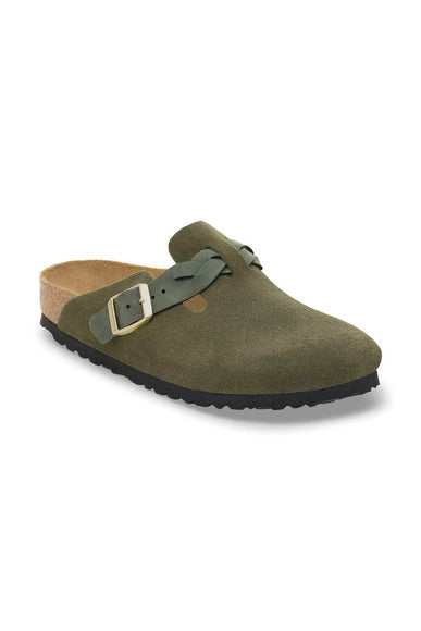 Birkenstock Boston Braided Suede Leather Clogs for Women in Thyme