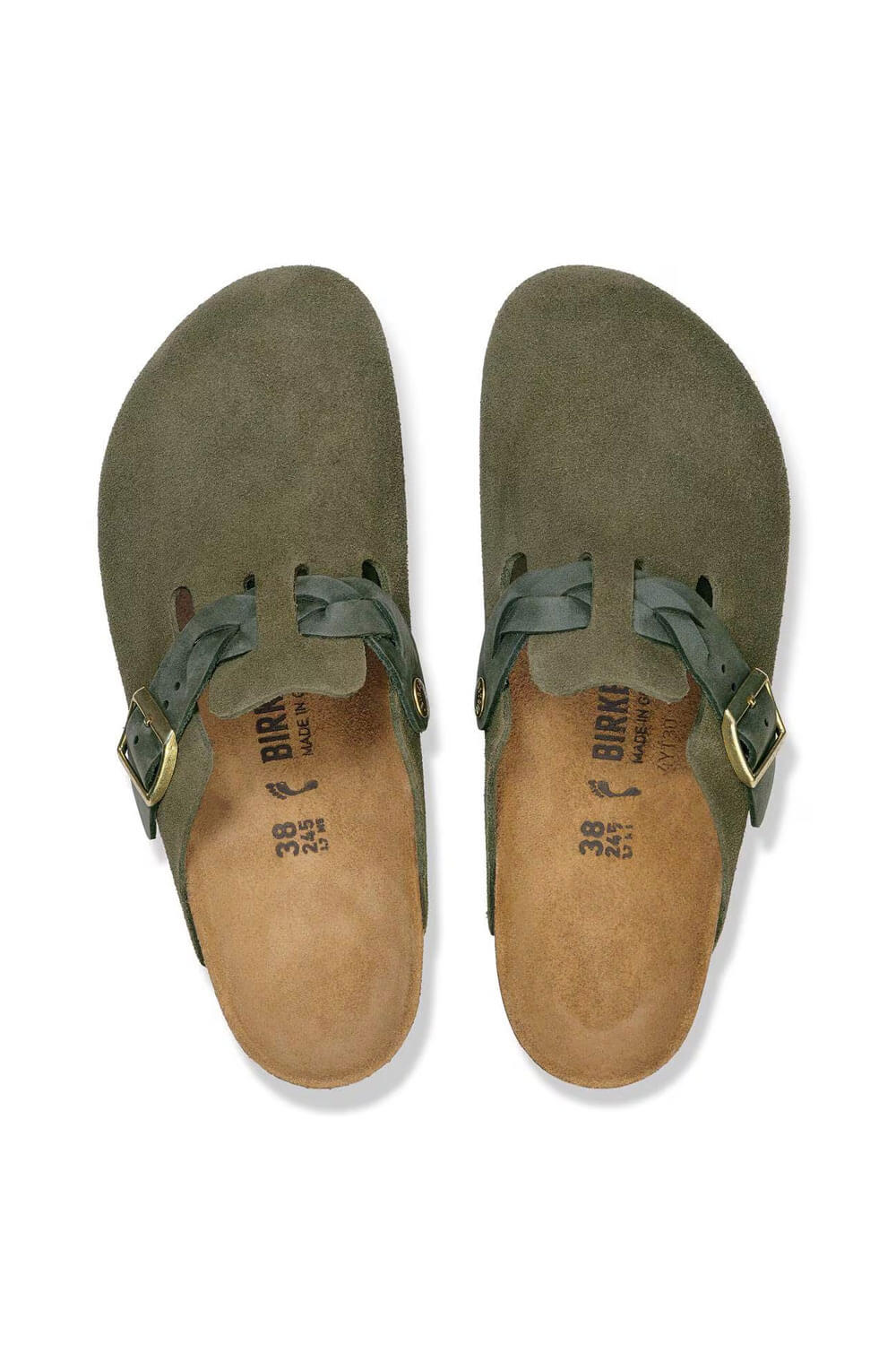 Birkenstock Boston Braided Suede Leather Clogs for Women in Thyme