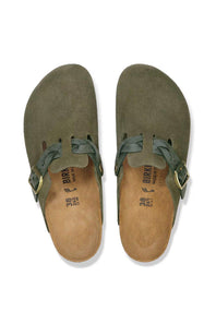 Birkenstock Boston Braided Suede Leather Clogs for Women in Thyme