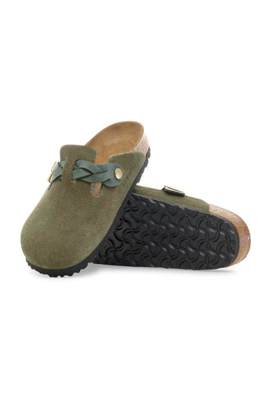 Birkenstock Boston Braided Suede Leather Clogs for Women in Thyme