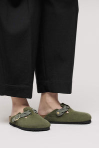 Birkenstock Boston Braided Suede Leather Clogs for Women in Thyme
