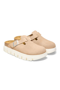 Papillo by Birkenstock Boston Chunky Suede Leather Clogs for Women in Warm Sand