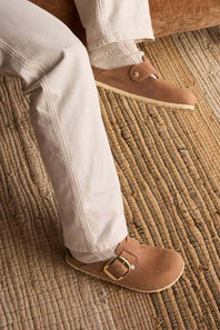 Birkenstock Boston Big Buckle Oiled Leather Clogs for Women in Cognac Brown