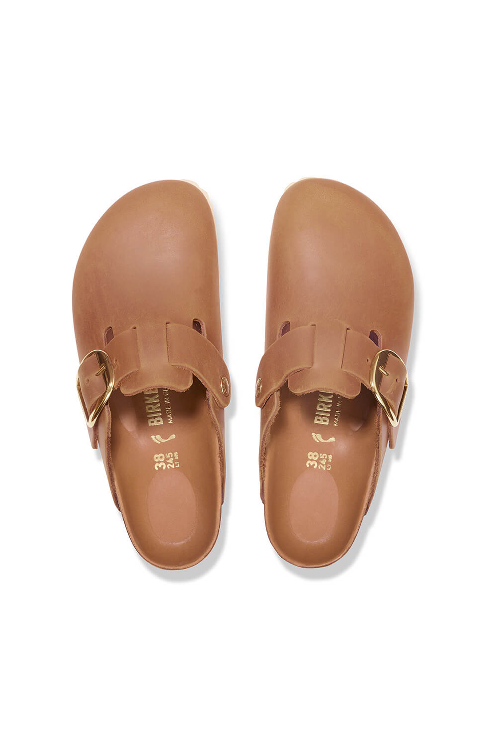 Birkenstock Boston Big Buckle Oiled Leather Clogs for Women in Cognac Brown