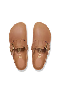 Birkenstock Boston Big Buckle Oiled Leather Clogs for Women in Cognac Brown
