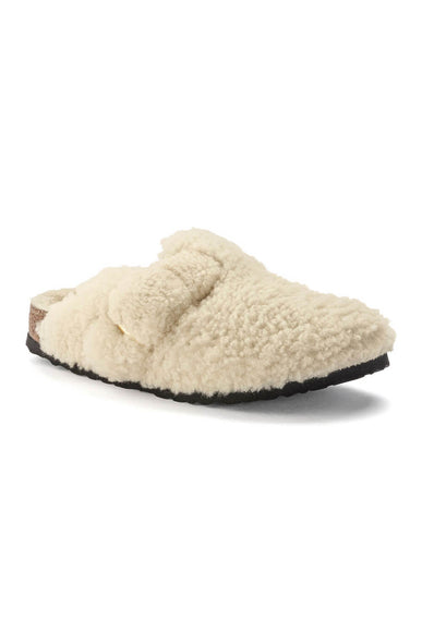 Birkenstock Boston Big Buckle Shearling Teddy Clogs for Women in Eggshell