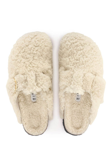 Birkenstock Boston Big Buckle Shearling Teddy Clogs for Women in Eggshell