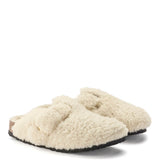 Birkenstock Boston Big Buckle Shearling Teddy Clogs for Women in Eggshell