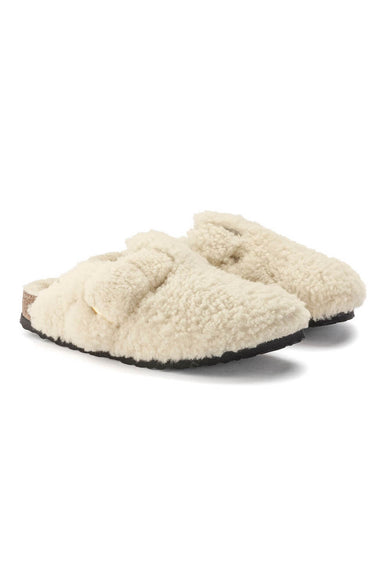 Birkenstock Boston Big Buckle Shearling Teddy Clogs for Women in Eggshell
