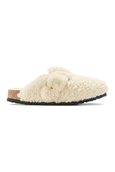 Birkenstock Boston Big Buckle Shearling Teddy Clogs for Women in Eggshell
