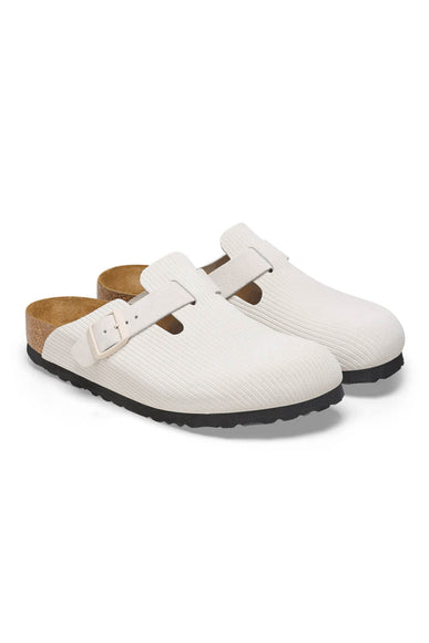 Birkenstock Boston Corduroy Suede Clogs for Women in Antique White