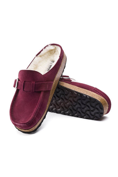 Birkenstock Buckley Shearling Suede Mules for Women in Maroon