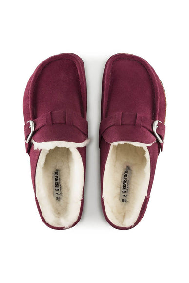 Birkenstock Buckley Shearling Suede Mules for Women in Maroon