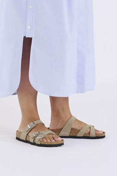 Birkenstock Birkibuc Franca Vegan Sandals for Women in Grey Taupe