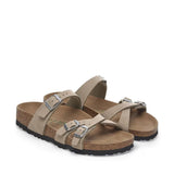 Birkenstock Birkibuc Franca Vegan Sandals for Women in Grey Taupe