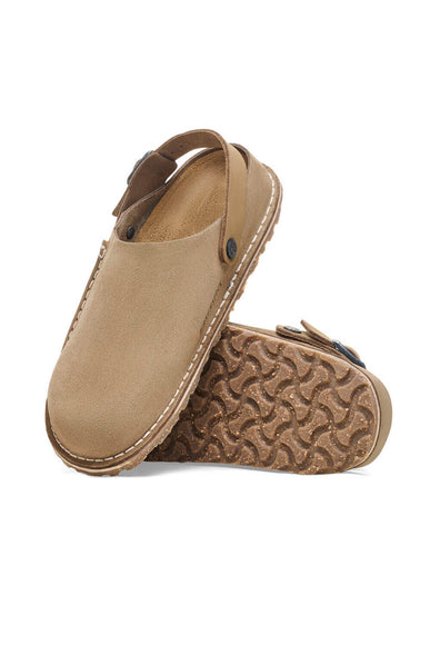 Birkenstock Lutry Premium Suede Leather Clogs for Men in Grey Taupe