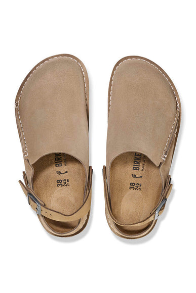 Birkenstock Lutry Premium Suede Leather Clogs for Men in Grey Taupe