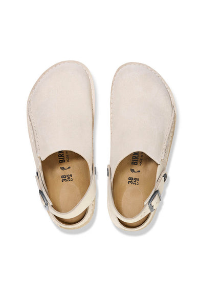 Birkenstock Lutry Premium Suede Leather Clogs for Women in Eggshell