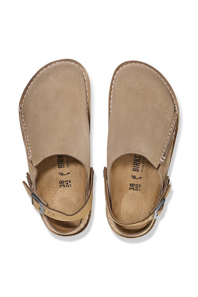 Birkenstock Lutry Premium Suede Leather Clogs for Women in Grey Taupe