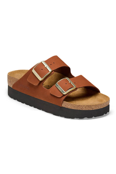 Papillo by Birkenstock Arizona Platform Nubuck Leather Sandals for Women in Pecan