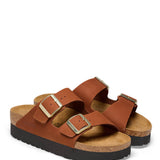 Papillo by Birkenstock Arizona Platform Nubuck Leather Sandals for Women in Pecan