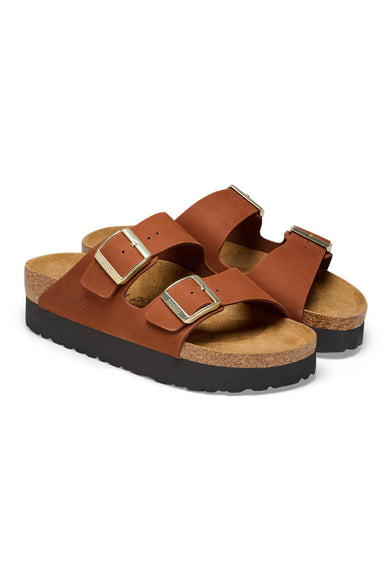 Papillo by Birkenstock Arizona Platform Nubuck Leather Sandals for Women in Pecan
